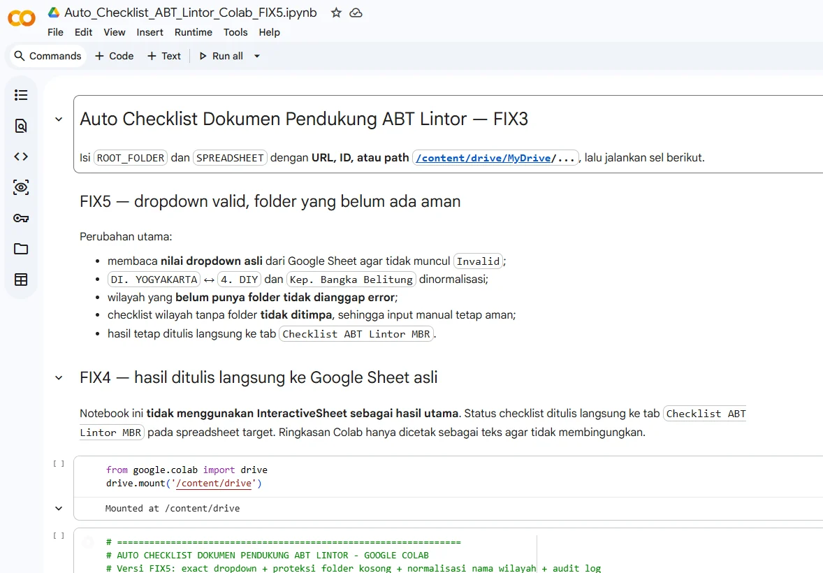 Google Colab ABT Lintor document checklist notebook